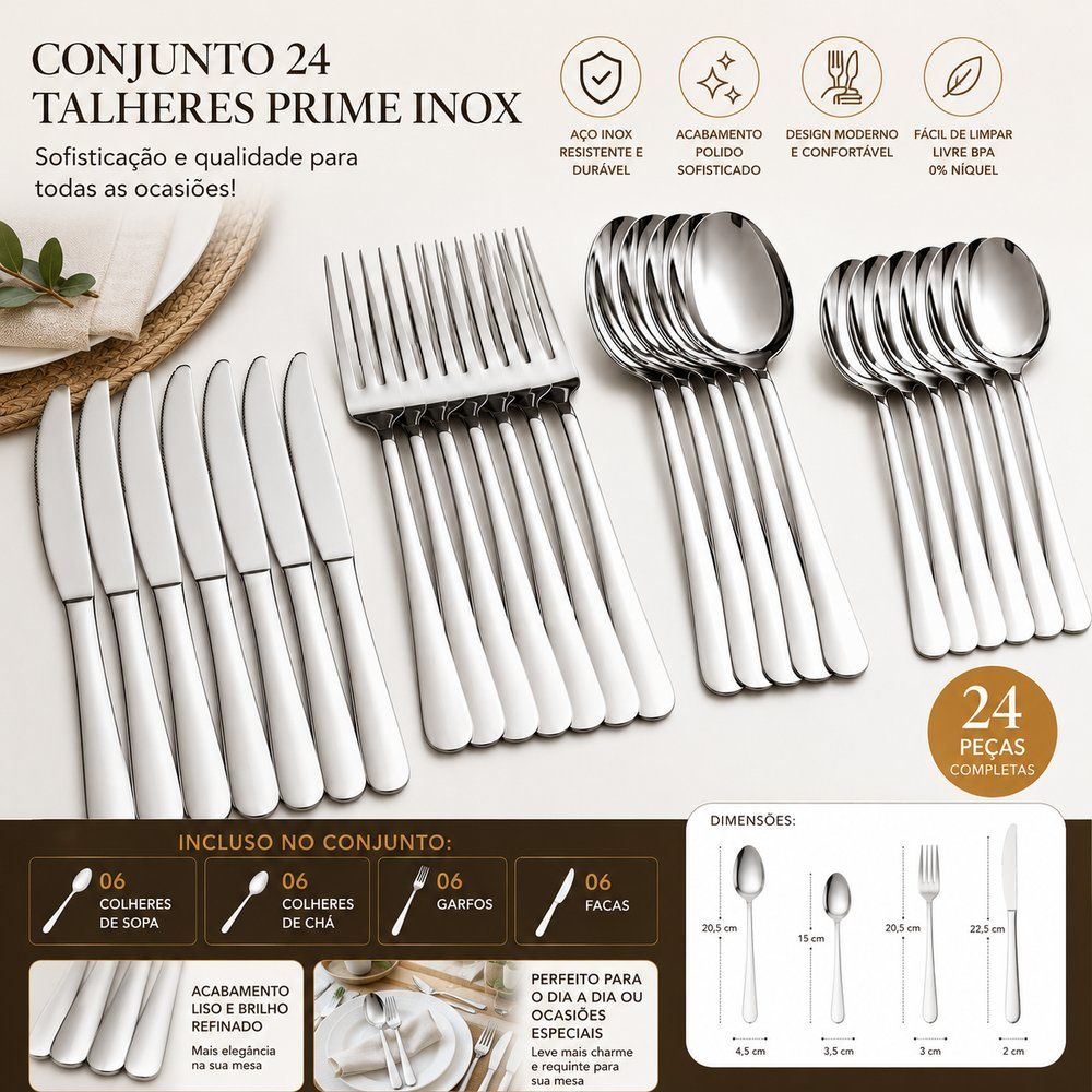 Jogo Talheres 24 Peças Inox com Garfos, Facas e Colheres - Imagem 4