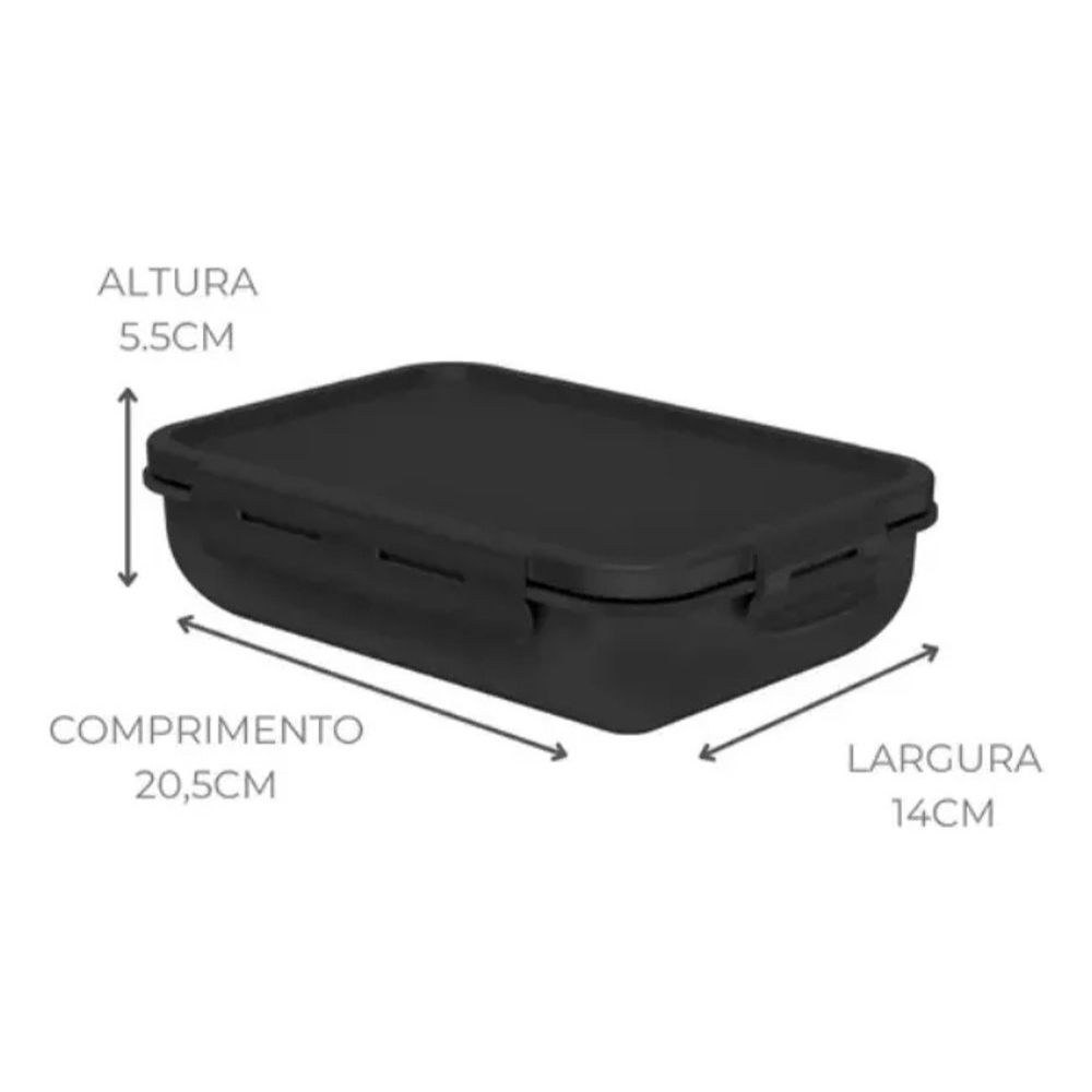 Pote Marmita com Tampa Hermética com Divisória Retangular Plástico 800ml Preto - Imagem 4