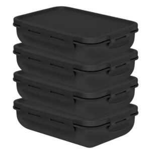 Kit 4 Pote Marmita com Tampa Hermética com Divisória Retangular Plástico 800ml Preto