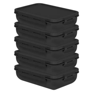 Kit 5 Pote Marmita com Tampa Hermética com Divisória Retangular Plástico 800ml Preto