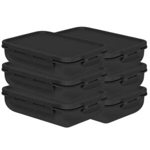 Kit 6 Pote Marmita com Tampa Hermética com Divisória Retangular Plástico 800ml Preto