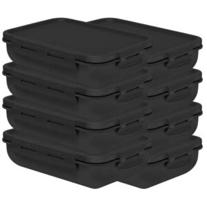 Kit 8 Pote Marmita com Tampa Hermética com Divisória Retangular Plástico 800ml Preto