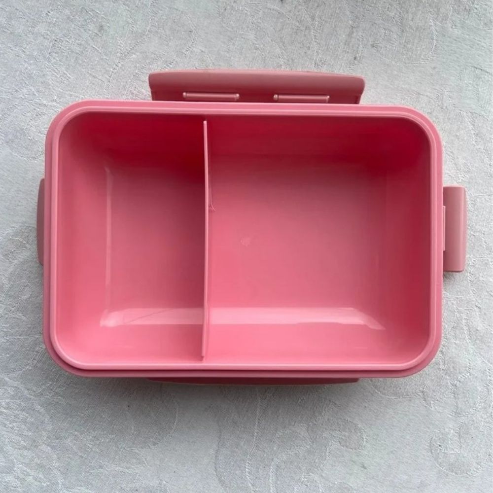 Kit 2 Pote Marmita com Tampa Hermética com Divisória Retangular Plástico 800ml Rosa - Imagem 3