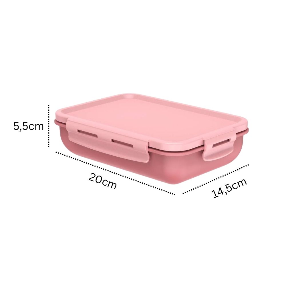 Kit 2 Pote Marmita com Tampa Hermética com Divisória Retangular Plástico 800ml Rosa - Imagem 4