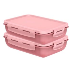 Kit 2 Pote Marmita com Tampa Hermética com Divisória Retangular Plástico 800ml Rosa