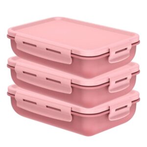 Kit 3 Pote Marmita com Tampa Hermética com Divisória Retangular Plástico 800ml Rosa