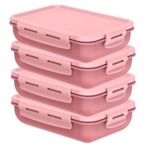 Kit 4 Pote Marmita com Tampa Hermética com Divisória Retangular Plástico 800ml Rosa