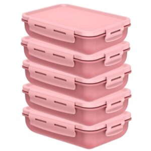 Kit 5 Pote Marmita com Tampa Hermética com Divisória Retangular Plástico 800ml Rosa