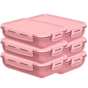 Kit 6 Pote Marmita com Tampa Hermética com Divisória Retangular Plástico 800ml Rosa