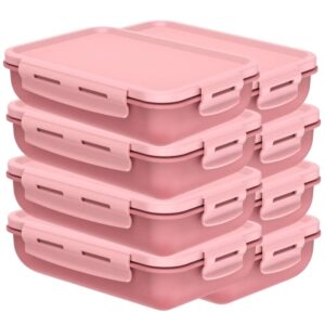 Kit 8 Pote Marmita com Tampa Hermética com Divisória Retangular Plástico 800ml Rosa
