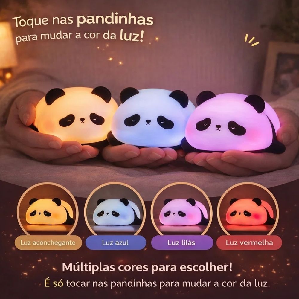 Luminária Panda Dormindo Led 5 Cores USB Recarregável - Acende por Toque para Quarto Bebe, Crianças e Decoração - Imagem 5