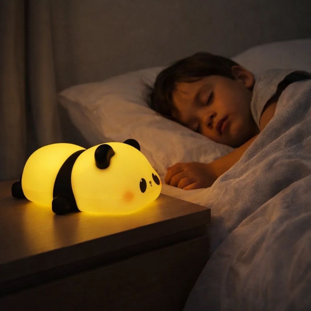 Luminária Panda Dormindo Led 5 Cores USB Recarregável - Acende por Toque para Quarto Bebe, Crianças e Decoração - Imagem 4