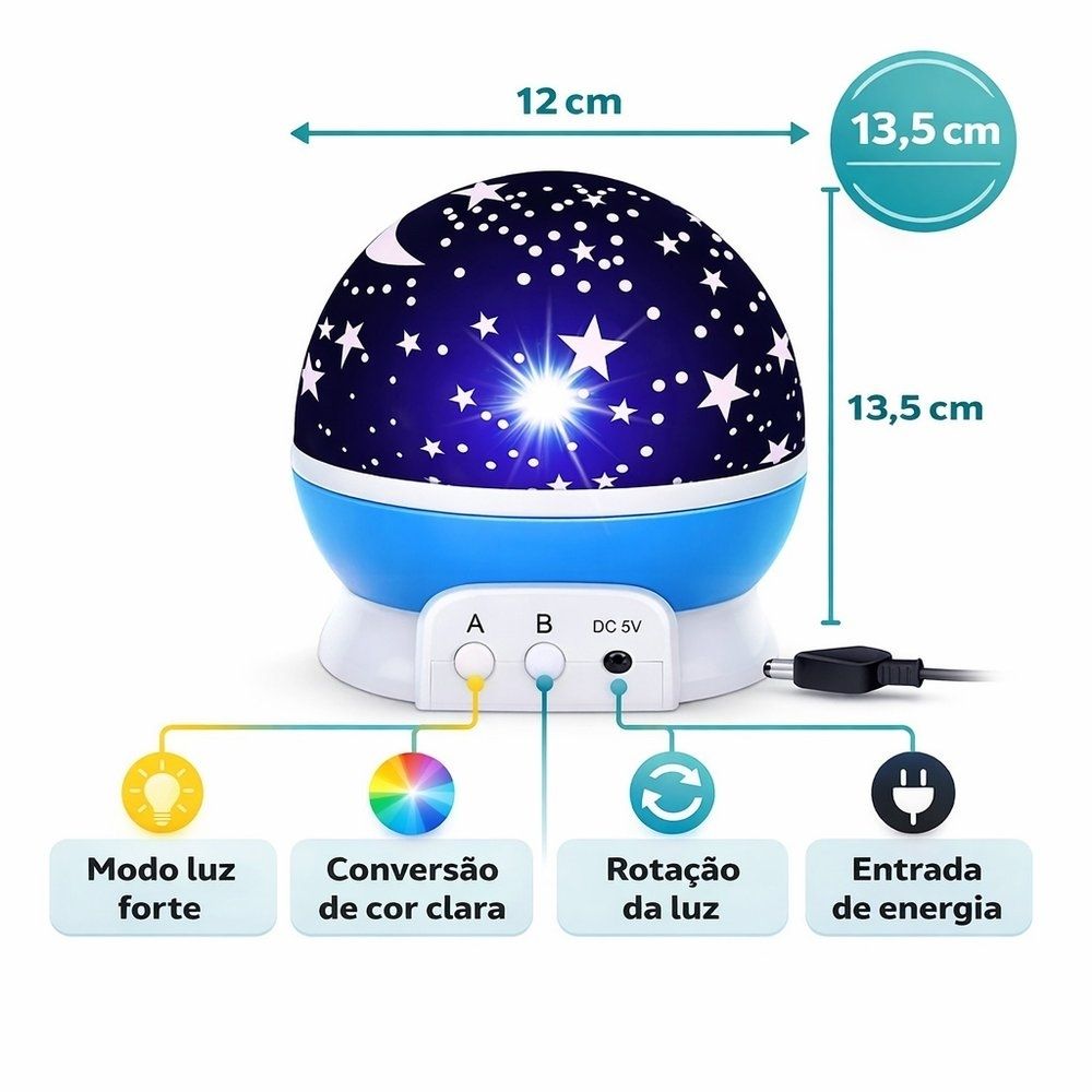 Luminaria Galaxia Abajur Rotativa Projetor Globo Estrela Infantil Céu Estrelado Lua 360º - Imagem 4