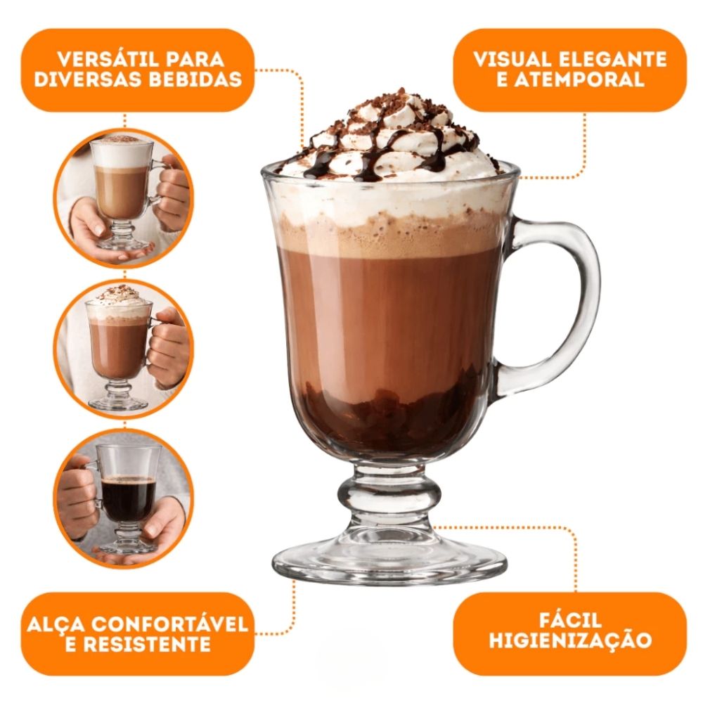 Jogo Xícaras Canecas 120ml Vidro Transpartente 4 Peças Café Chá Suco Água - Imagem 3