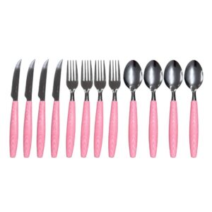 Jogo de Talheres 12 Peças Inox com Colheres Garfos Facas Rosa