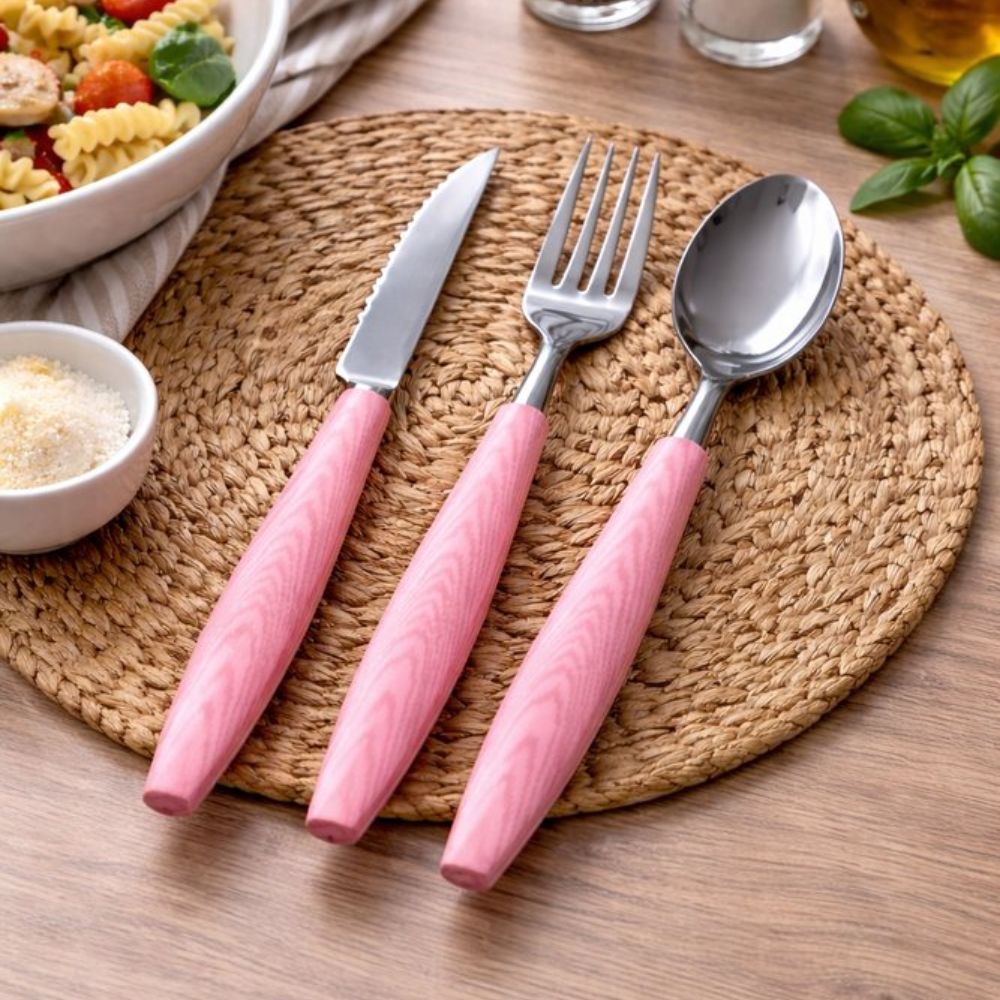 Jogo de Talheres 12 Peças Inox com Colheres Garfos Facas Rosa - Imagem 4