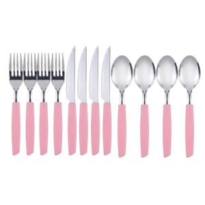 Jogo de Talheres 12 Peças Inox com Garfos Facas Colheres Rosa