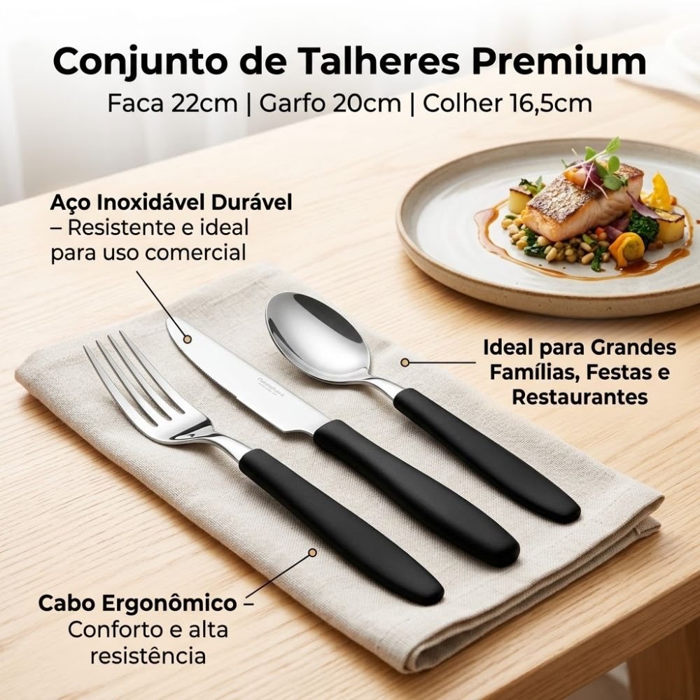 Conjunto de Talheres Faqueiro Completo 360 Peças Faca Garfo Colher Inox Resistente Preto - Imagem 2