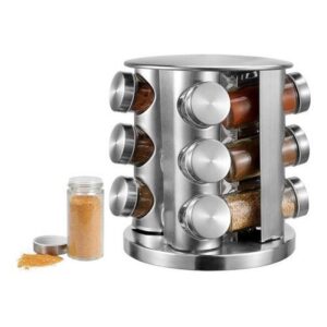 Porta Tempero Giratório Inox 12 Potes Vidro Suporte Condimentos