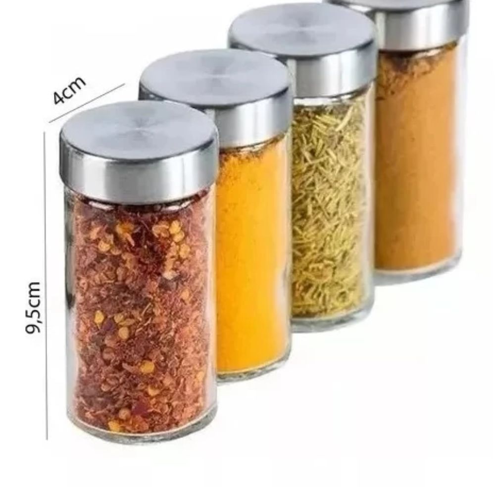 Porta Tempero Giratório Inox Redondo 16 Potes Vidro Suporte Condimentos - Imagem 5