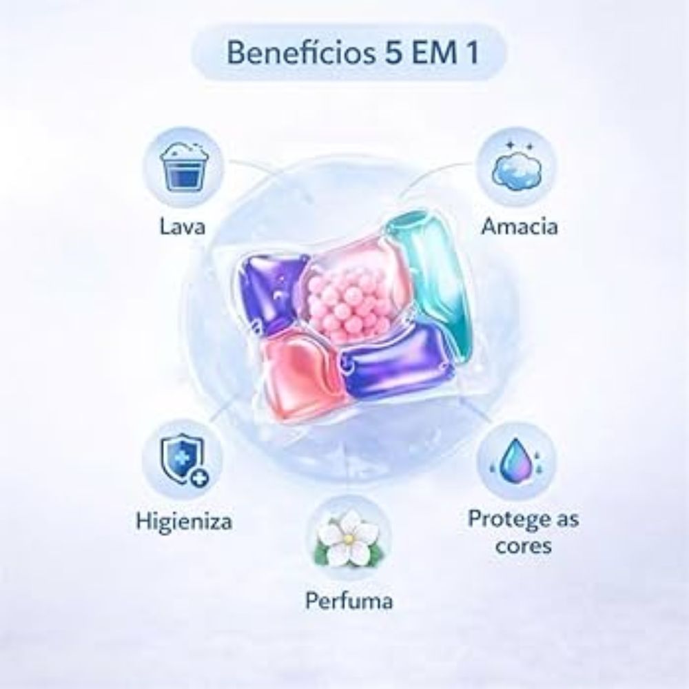 Kit 50 Sabão de Lavar Roupa em Capsulas 5 em 1 Limpeza Profunda - Imagem 4