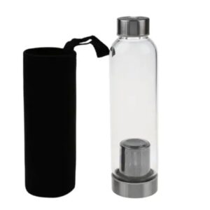 Garrafa de Vidro Squeeze Infusor Inox Neoprene 550ml Ervas Chás Alimentos