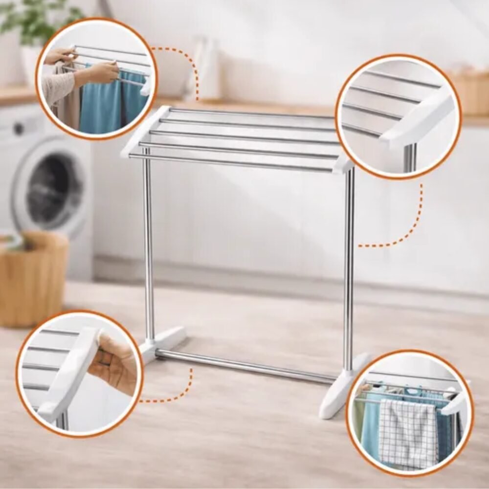 Varal de Chão Compacto Dobrável para Apartamento Lavanderia Inox Compacto - Imagem 3