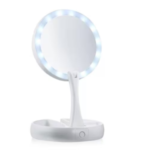 Espelho Maquiagem Portátil Led Duas Faces Aumento 10x com Suporte Dobrável