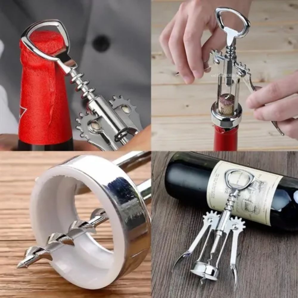 Saca Rolha Tipo Borboleta Multiuso Abridor Vinho Garrafas Manual 2 em 1 - Imagem 4