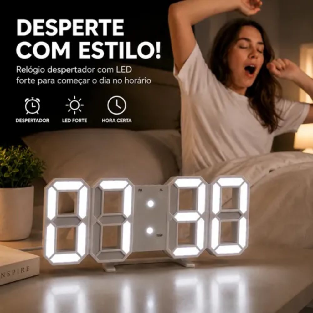 Relógio Digital Led 3d Decorativo Parede Mesa Alarme Data Temperatura Usb - Imagem 3