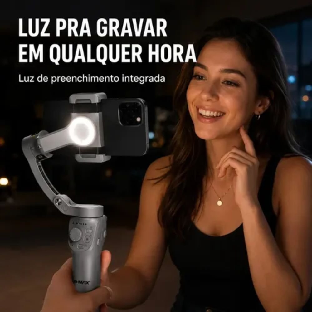 Estabilizador Gimbal para Celular 3 Eixos Bluetooth com Luz Led e Tripé - Imagem 3