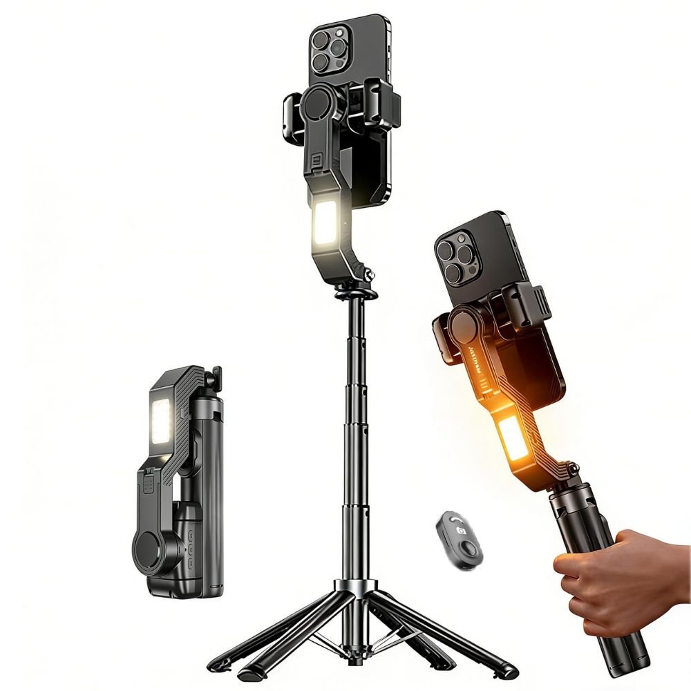 Estabilizador Gimbal para Celular 3 Eixos Bluetooth com Luz Led e Tripé - Imagem 4