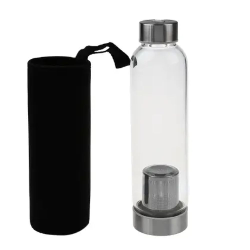 Garrafa de Vidro Squeeze Infusor Inox Neoprene 550ml Ervas Chás Alimentos - Imagem 5