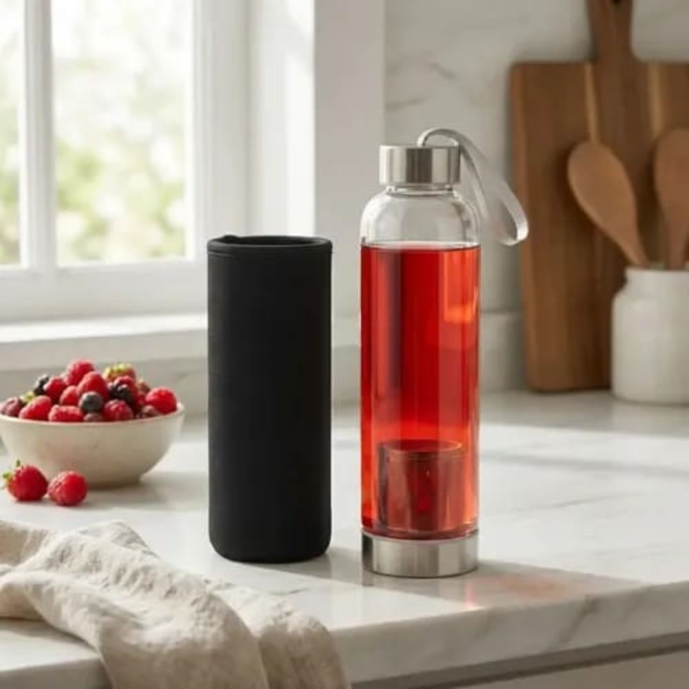 Garrafa de Vidro Squeeze Infusor Inox Neoprene 550ml Ervas Chás Alimentos - Imagem 7