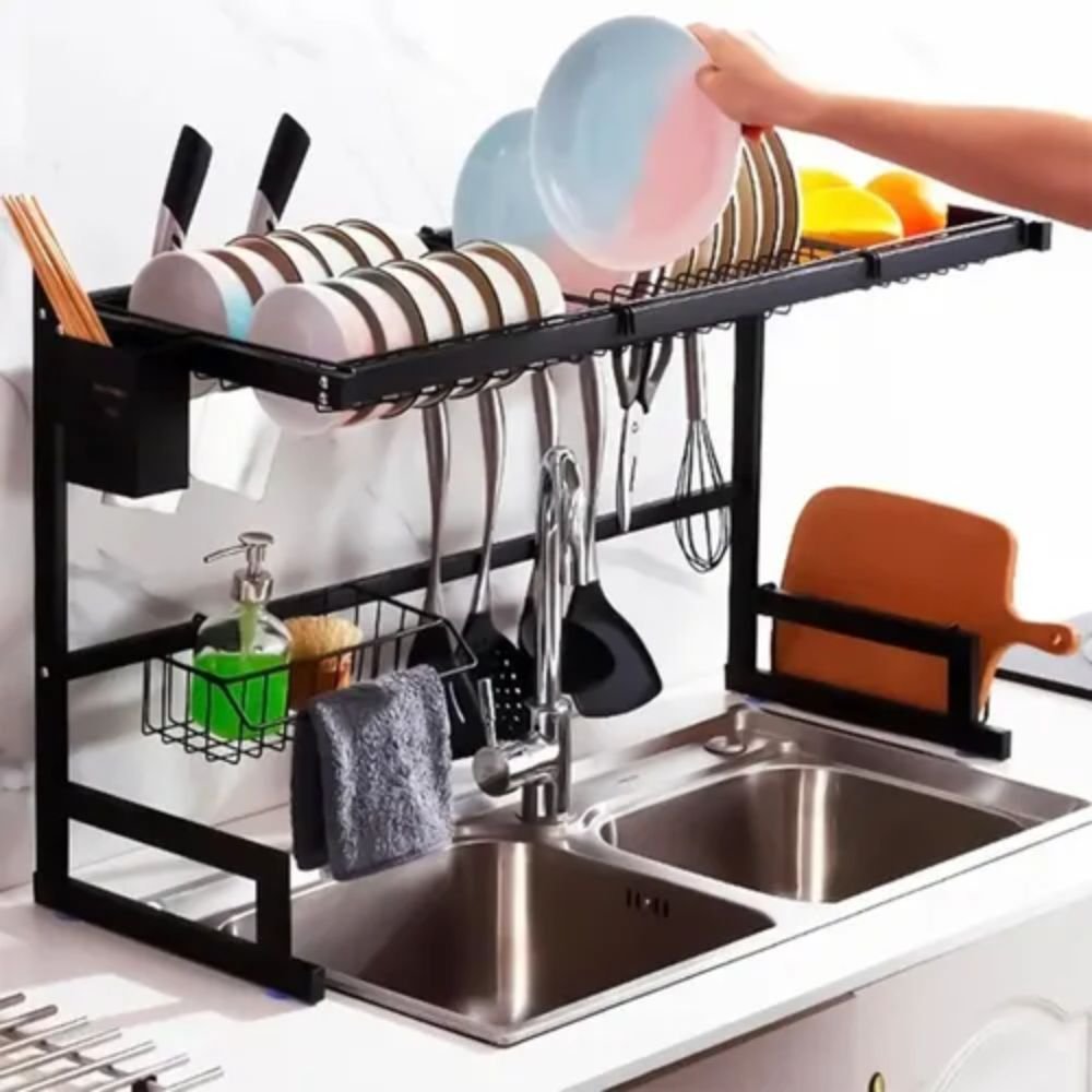 Escorredor de Louça Suspenso 85cm Inox Pia Organizador Cozinha Suporte Pratos - Imagem 6