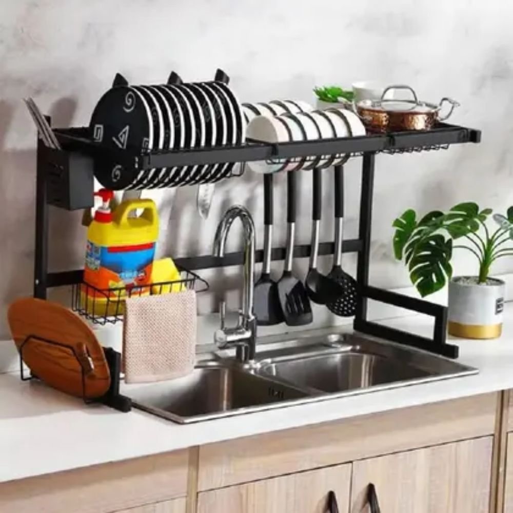 Escorredor de Louça Suspenso 85cm Inox Pia Organizador Cozinha Suporte Pratos - Imagem 8