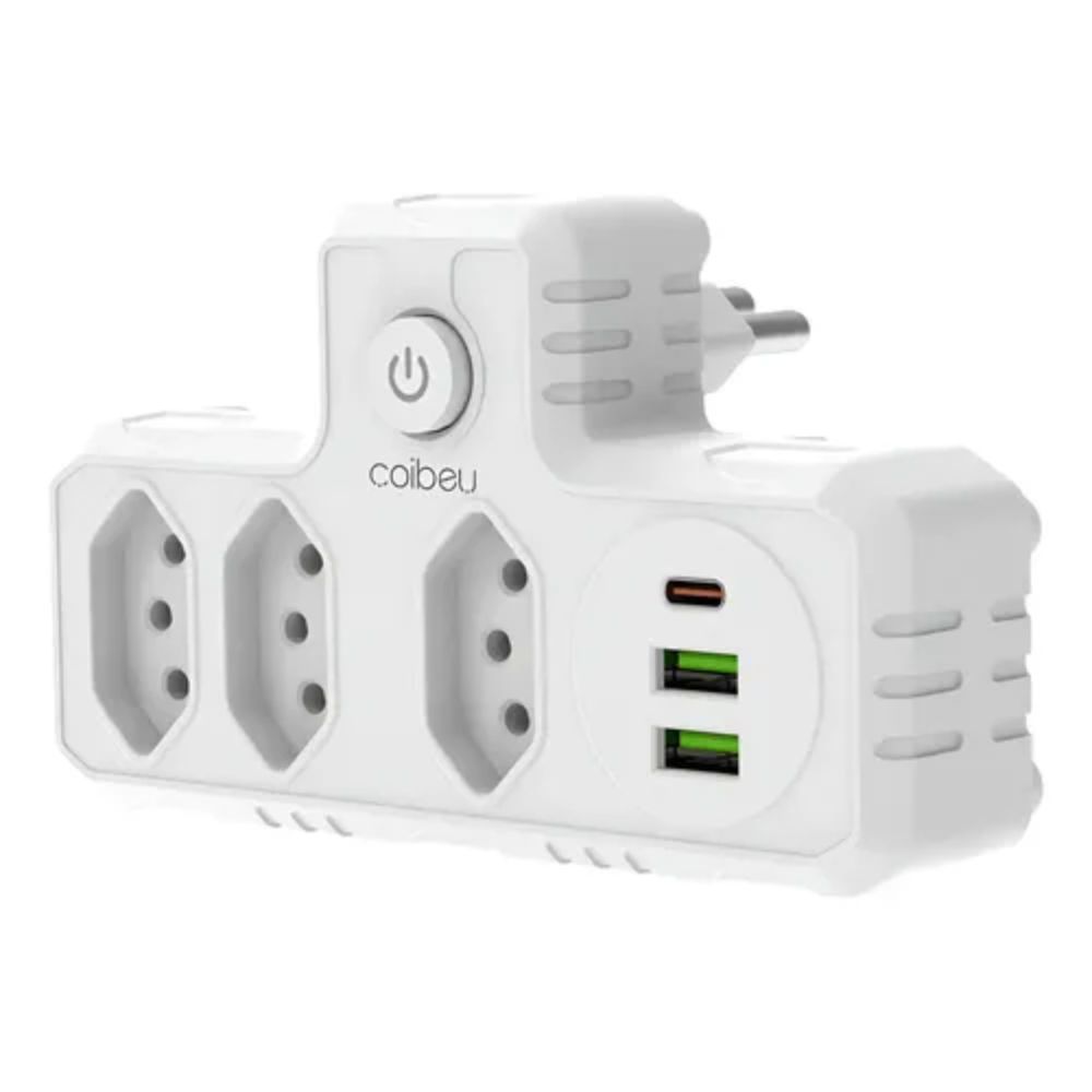 Filtro Extensor Tomada 3 Pinos 2 Usb 1 Tipo C Carregador Rápido Bivolt - Imagem 5