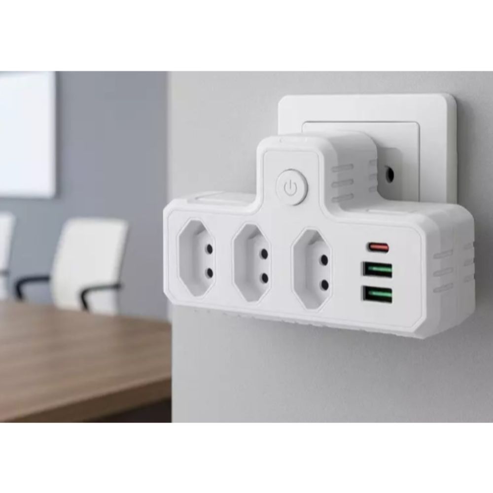 Filtro Extensor Tomada 3 Pinos 2 Usb 1 Tipo C Carregador Rápido Bivolt - Imagem 6