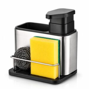 Dispenser de Detergente 3 em 1 Aço Inox Porta Esponja Escorredor Compacto