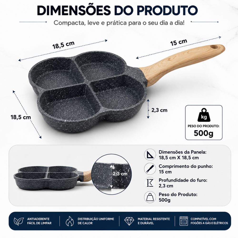 Frigideira 4 Compartimentos Antiaderente Café da Manhã Liga de Alumínio - Imagem 4