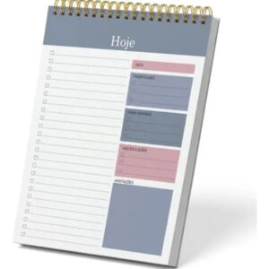 Planner Diário Vertical Espiral com Checklist 50 Folhas Organização