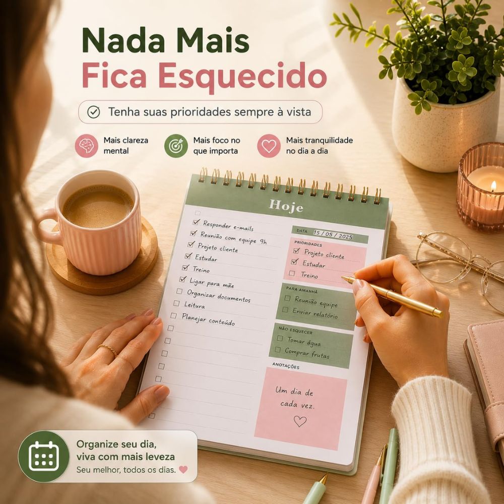 Planner Diário Vertical Espiral com Checklist 50 Folhas Organização - Imagem 4