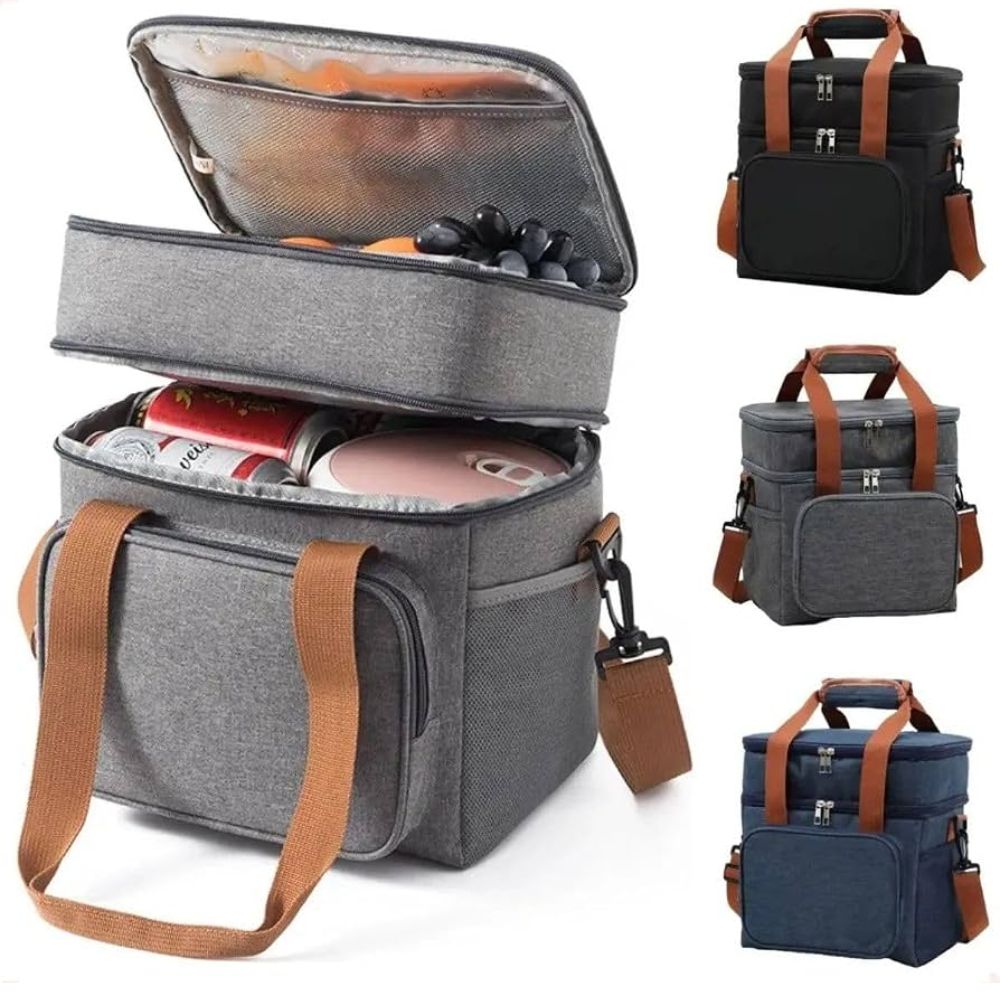 Bolsa Térmica Marmita Grande 2 Compartimentos com Alça Transversal Preto - Imagem 3