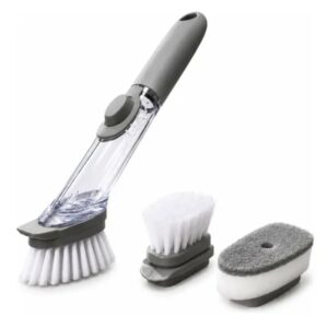 Escova Lava Louça Dispenser Detergente 2 em 1 Esponja Cozinha 150ml Cinza