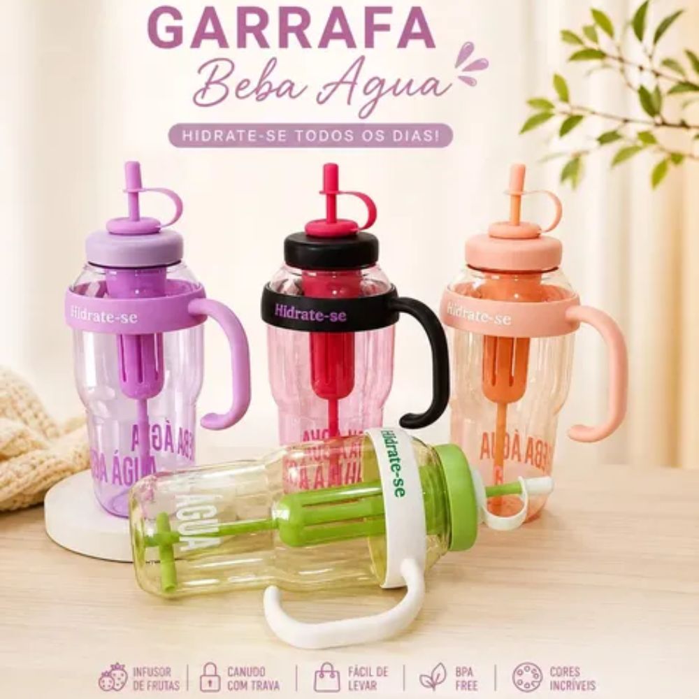 Garrafa de Água Chá 1300ml Filtro Infusor Canudo Tampa Academia Fitness - Imagem 3