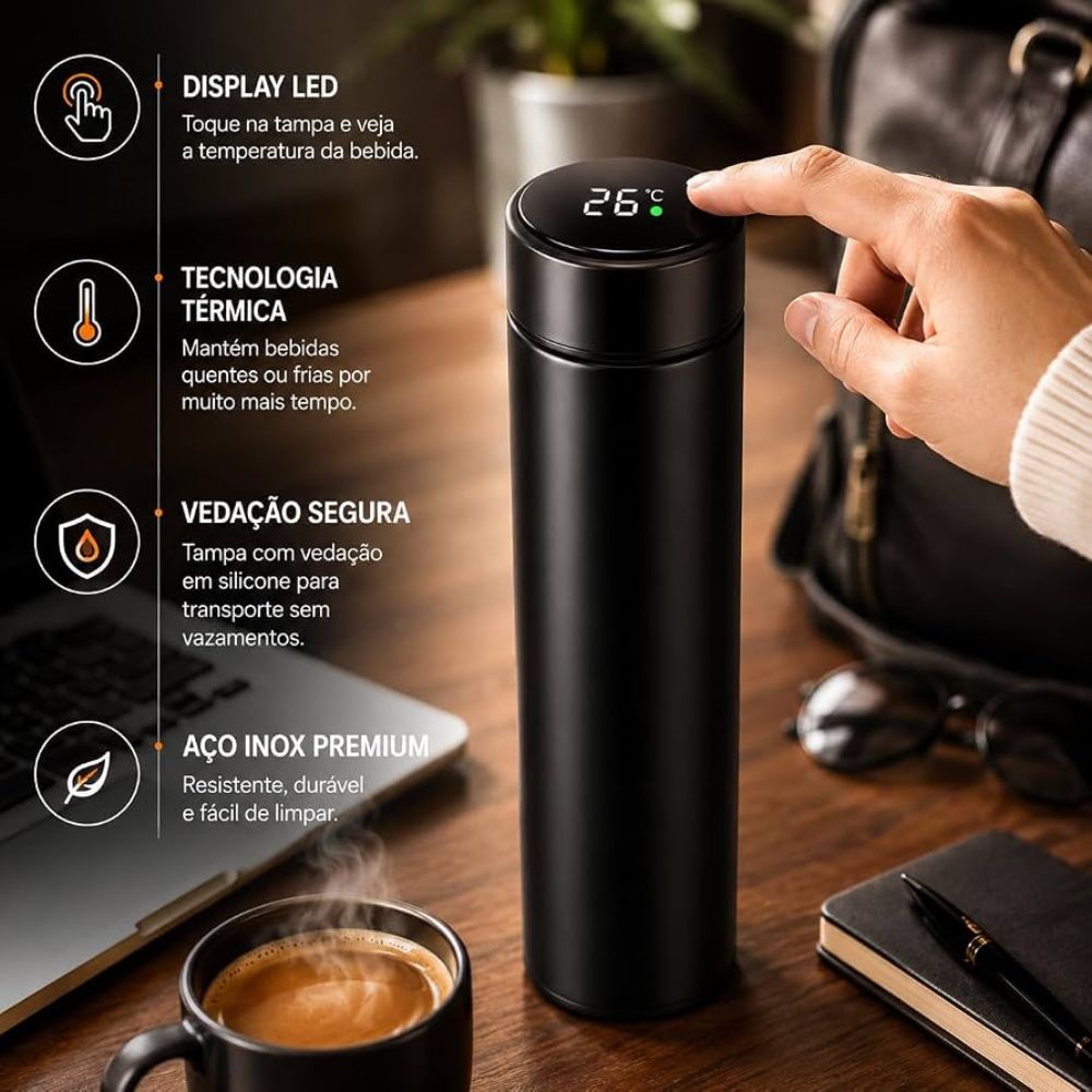 Garrafa Térmica Inox 320ml com Termômetro Digital Led Inteligente a Vácuo - Imagem 4