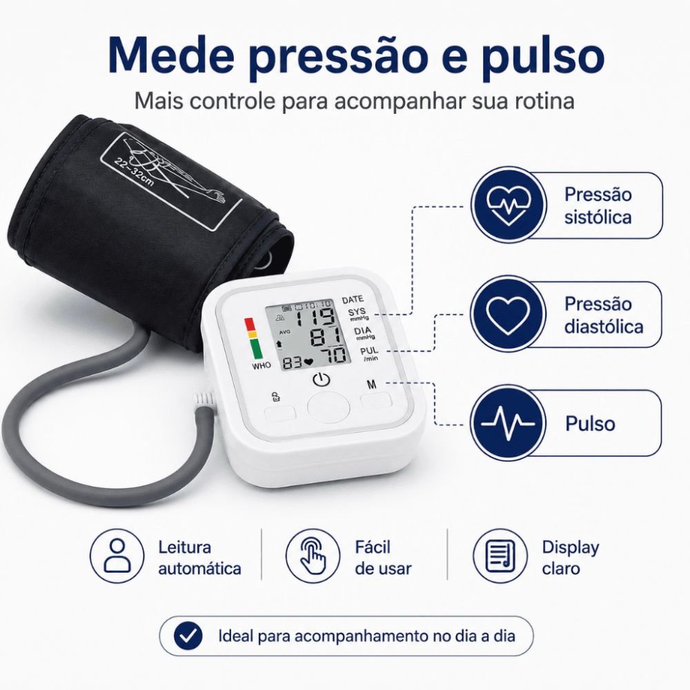 Monitor de Pressão Arterial Digital Automático com Braçadeira Lcd Ajustável - Imagem 3