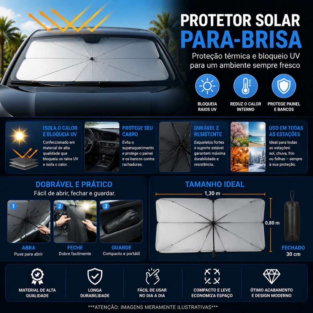 Guarda Sol para Brisa Carro Retrátil Anti Uv Proteção Térmica Universal - Imagem 8