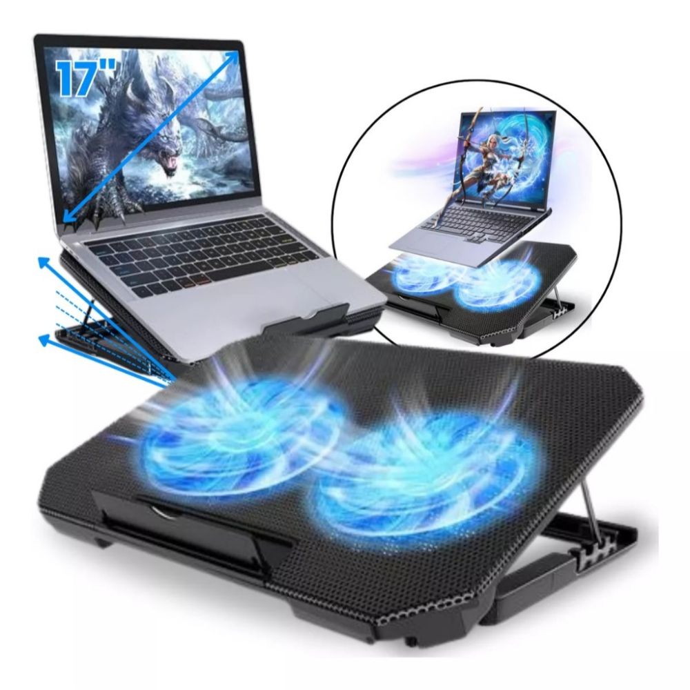 Base Cooler Notebook 2 Ventoinhas Led Ajustável Usb 12 a 17 Polegadas - Imagem 7