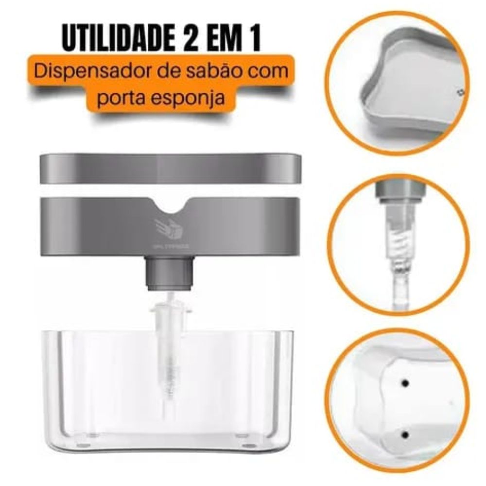 Dispenser de Detergente 2 em 1 com Esponja Porta Esponja 385ml com Dosador - Imagem 7